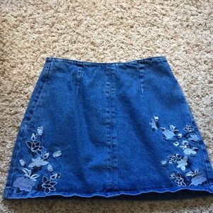 Denim Embroidered Mini Skirt